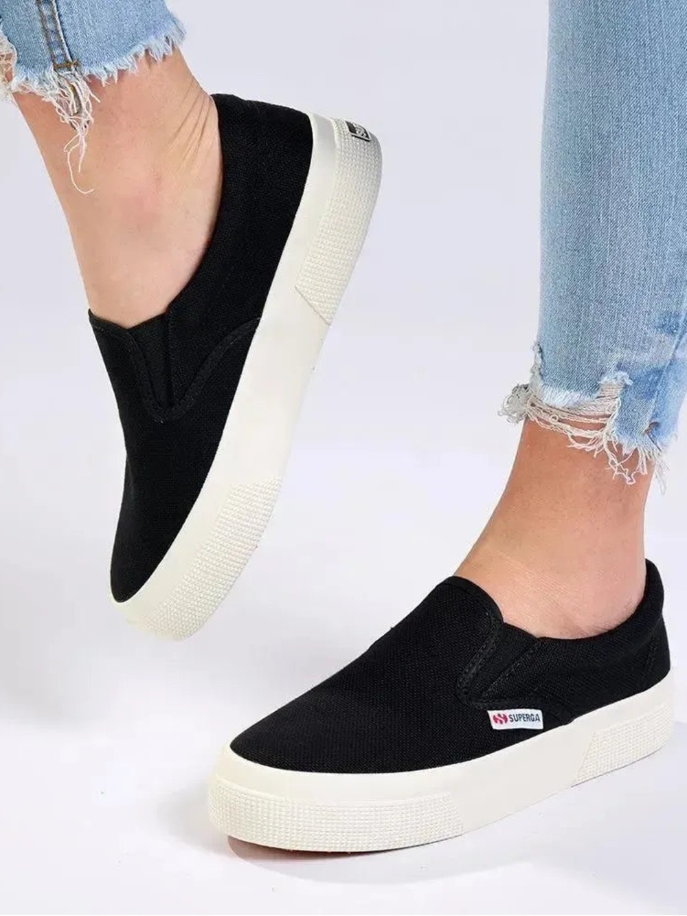 SUPERGA 2740 PLATFORM SLIP ON SNEAKERS BLACK AVORIO 40 9